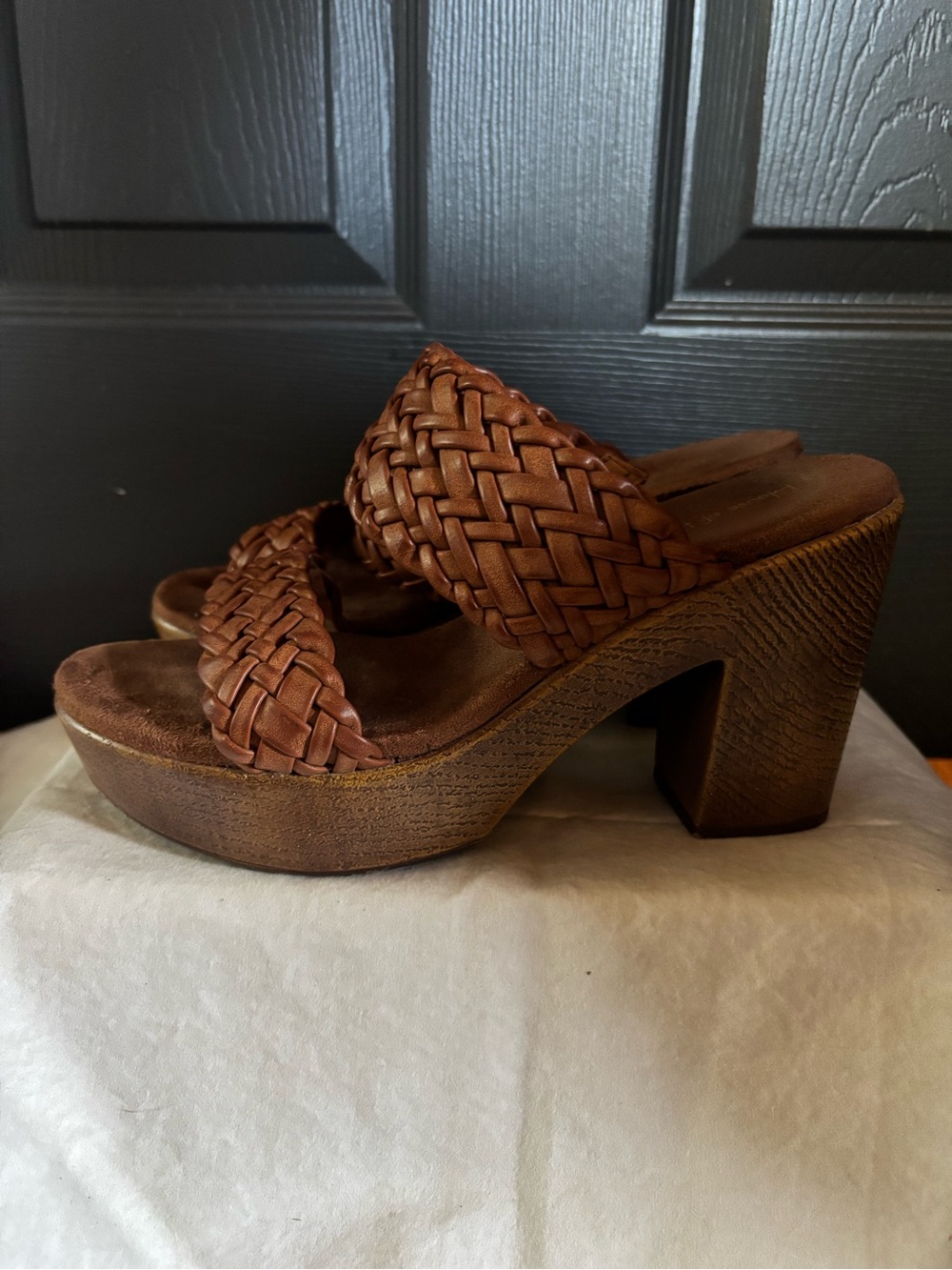 House of Harlow 1960 Braided Leather Platform Mule - Brown